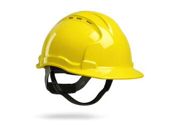 Fototapeta premium Bright yellow construction safety helmet isolated on transparent background.