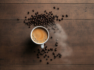 Pouring delight top view coffee cup rustic kitchen food photography cozy atmosphere aerial perspective coffee experience