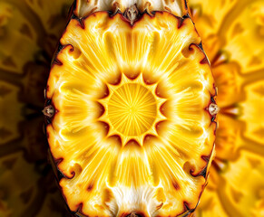 Close-up Abstract of Sliced Pineapple Core with Symmetrical Pattern