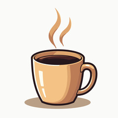 Obraz premium Illustration of a Steaming Cup of Coffee with a Beige Mug on a White Background