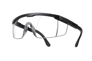 Black and clear safety glasses isolated on transparent background, protective eyewear