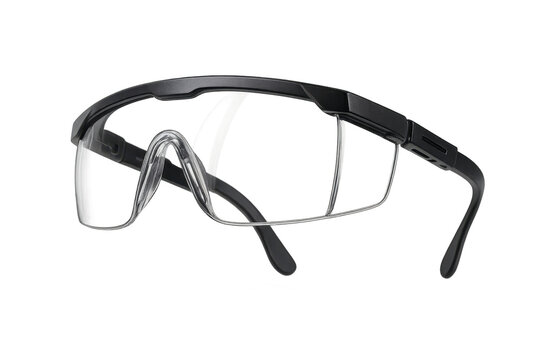 Black and clear safety glasses isolated on transparent background, protective eyewear