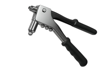 A professional silver and black rivet gun isolated on transparent background, 3D render.