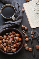 Hazelnuts in a rustic, vintage frame