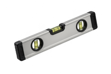 Professional aluminum spirit level isolated on transparent background, precision tool