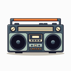 Fototapeta premium Retro Boombox Cartoon Illustration with Speakers and Orange Handle for Music and Entertainment