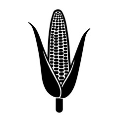 Minimalist black silhouette of corn on the cob with textured kernels on white background © Fuzzy08 Design