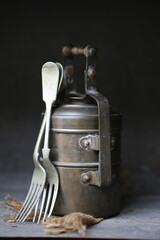 Vintage Indian Brass Tiffin Carrier, Traditional Indian Lunch Box