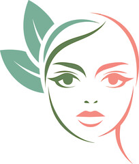 A stylized logo features a woman's face with leaves and a color gradient, evoking a natural and feminine aesthetic.