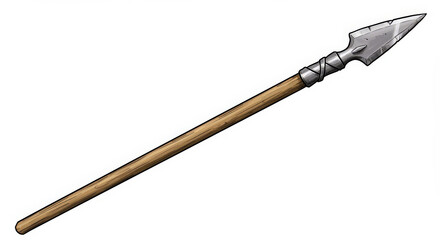 Illustration of a spear with wooden shaft and metal arrowhead on white