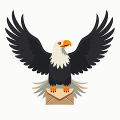 Obraz premium Illustration of an American Bald Eagle Holding an Envelope with Spread Wings, Symbol of Freedom and Communication