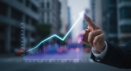 Business Growth and Financial Success Concept - Businessman pointing at a rising graph