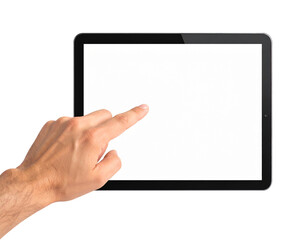 Human Hand Interacting with Modern Tablet, Isolated on Transparent Background
