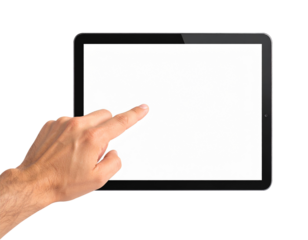 Human Hand Interacting with Modern Tablet, Isolated on Transparent Background