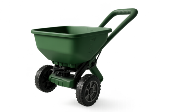 Green push garden spreader isolated on transparent background, gardening equipment