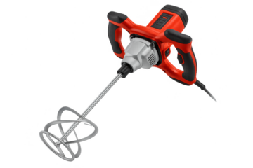 Red and black electric concrete mortar mixer isolated on a transparent background