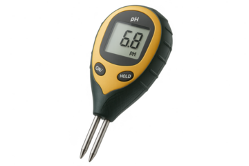 Digital soil pH meter showing 6.8 PH isolated on transparent background, agriculture