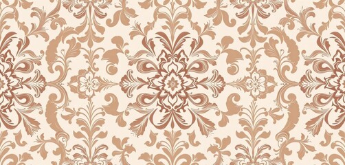 Intricate floral damask design in muted tones, perfect for elegant home decor,  traditional,  swirls