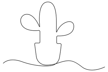 Continuous one line vector illustration of cactus on top minimal black and white abstract houseplant drawing
