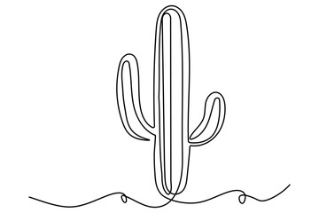 Continuous one line vector illustration of cactus on top minimal black and white abstract houseplant drawing
