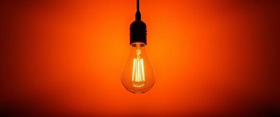 Modern minimalist hanging light bulb illuminates dark room,  hanging,  room