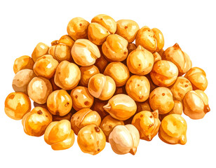 hand painted watercolor illustration of roasted chickpeas pile on isolated background for healthy snack, protein source, vegan food, and culinary ingredient

