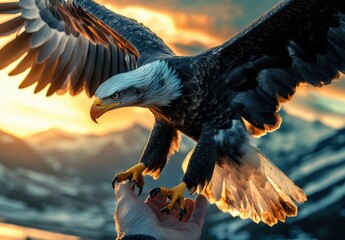 Stunning HD 8K wallpaper image of an eagle in the hand
