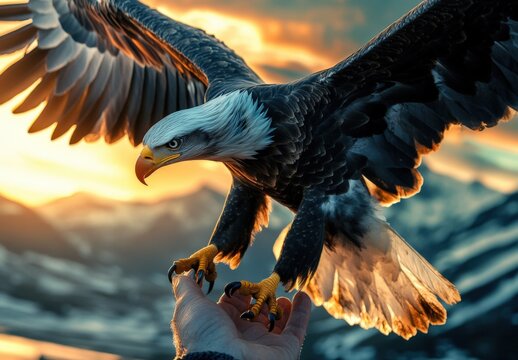 Stunning HD 8K wallpaper image of an eagle in the hand
