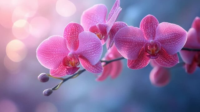Beautiful close-up of pink orchids blooming with soft bokeh background