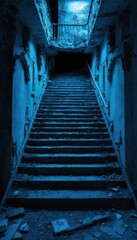 Fototapeta premium Ancient stone steps ascend, a concrete stairway to the sky within an old city building
