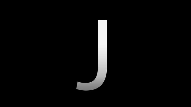 Letter J with slice effect typography. Black solid and green screen background. 4k