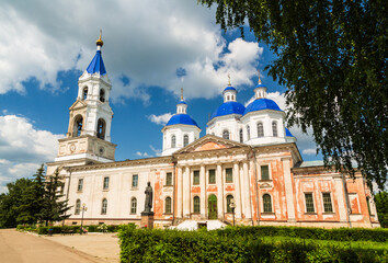 Kashin. Tver region, Russia - 9 July 2021: Ancient Cathedral of the Resurrection of Christ on a sunny summer day