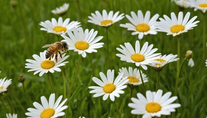 Fototapeta premium White daisies bloom beautifully in a sunlit spring meadow