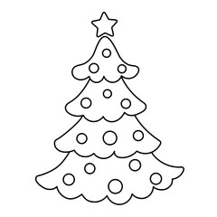 Outline drawing of christmas tree isolated on a white background. Editable stroke. Line thickness can be changed. Linear icon, vector illustration.	
