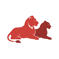 Lion Couple Resting Together Silhouette