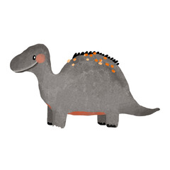 Black dinosaur. Small cute ancient dino. Cartoon monochrome dino on isolated background © Ilona