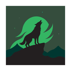 Howling Wolf Under Northern Lights Silhouette