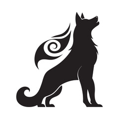 Wind Swirl German Shepherd Howling Silhouette