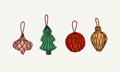 Christmas tree elements made of paper. Eco Christmas. Perfect for scrapbooking, greeting card, party invitation stickers. New Year`s decorations