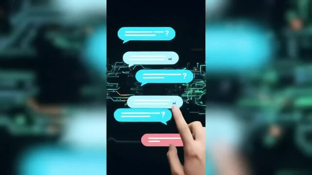 Digital chat bubbles with question marks on dark background for online messaging - Powered by Adobe