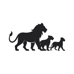 Lion Family With Baby Cubs Silhouette