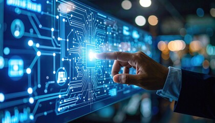 Hand Touching Futuristic Digital Interface
