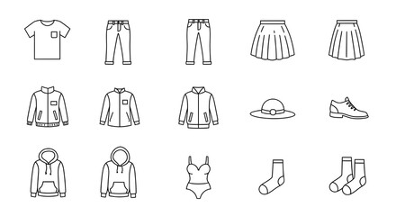 Clothing and Apparel Line Icon Set - Minimalist Fashion Vector Illustration