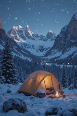 Winter Haven: A Warm Glow Amidst the Snowy Wilderness 
겨울의 안식처: 설산 속 따스한 빛