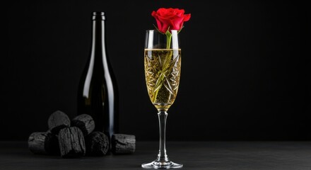 Elegant Celebration Bubbly Drink with a Single Red Rose