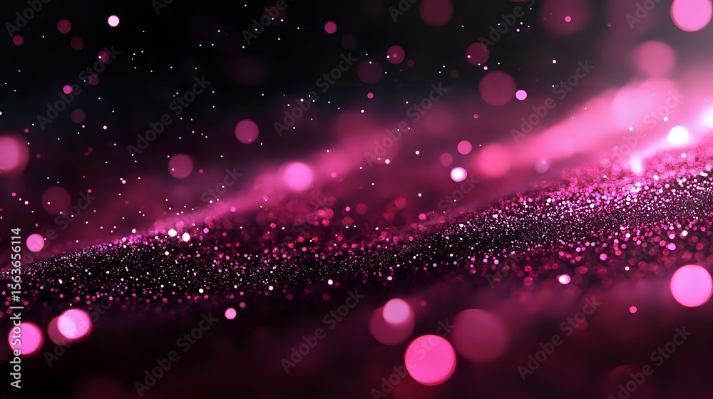 Poster pink glowing particles and bokeh lights on dark background with sparkle effect and blurred motion cr