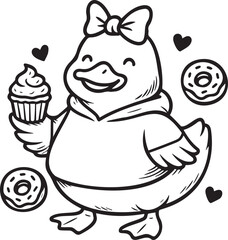 lovely duck with cupcake and donuts