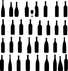 Bottle Silhouette Collection: Wine and Liquor Shapes in Minimalist Black Icons