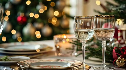 festive table setting with glassware and festive christmas new year decor - Powered by Adobe