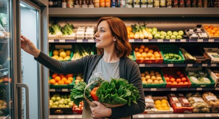 Woman shopping for fresh produce at the grocery store